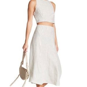 Theory Zimri striped linen skirt and crop top pair